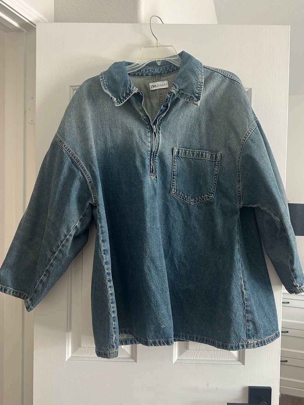 Zara Blue Washed Denim Mini Dress